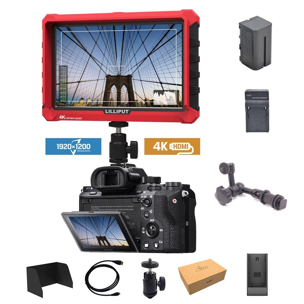 Lilliput A7s 7-cal 1920×1200 HD ekran IPS 500cd/m2 kamera monitor zewnętrzny 4K HDMI wejście wyjście wideo dla lustrzanek cyfrowych DSLR
