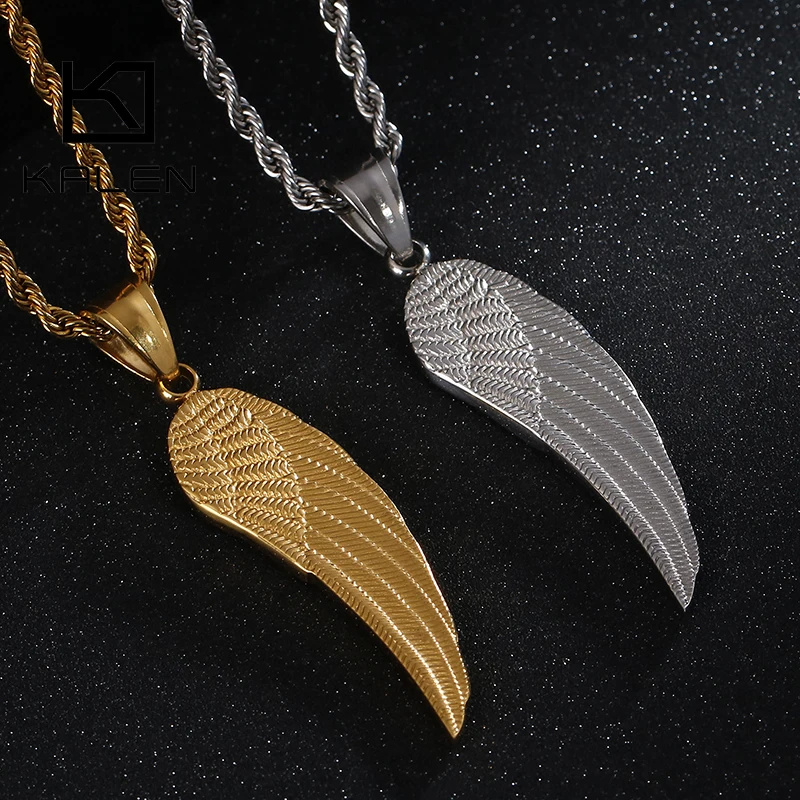 Kalen New Stainless Steel Pendant Necklaces For Men Gold/ Angel Wing Link Chain Chokers Male Women Jewelry Summer Gifts | Украшения и