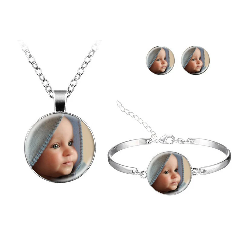 Персонализированные фото ожерелье браслет серьги на заказ фото вашего ребенка мама папа и дедушка любимый семейный подарок комплект ювелирных изделий