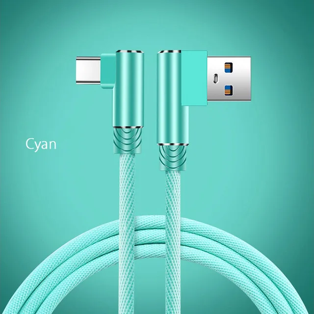 USB3.1 Тип C Плетеный 90 градусов быстрая зарядка линия передачи данных кабель для amsung Galayxy S9 S8 Plus Note 8 A3 A5 A7 - Цвет: Mint Green