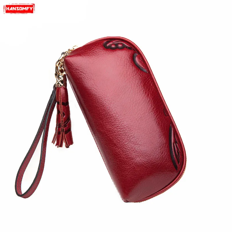 

2018 zipper genuine leather Women clutch bag fashion female large capacity mobile phone handbag ladies card holder long wallets