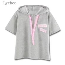 Lychee повседневная Летняя женская футболка с капюшоном с буквенным принтом, свободная футболка с коротким рукавом