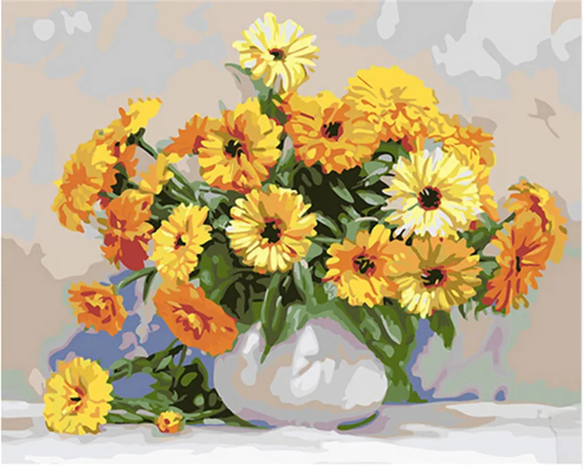 DIY Digital Painting By Numbers Package A bottle yellow flower oil painting mural Kits Coloring