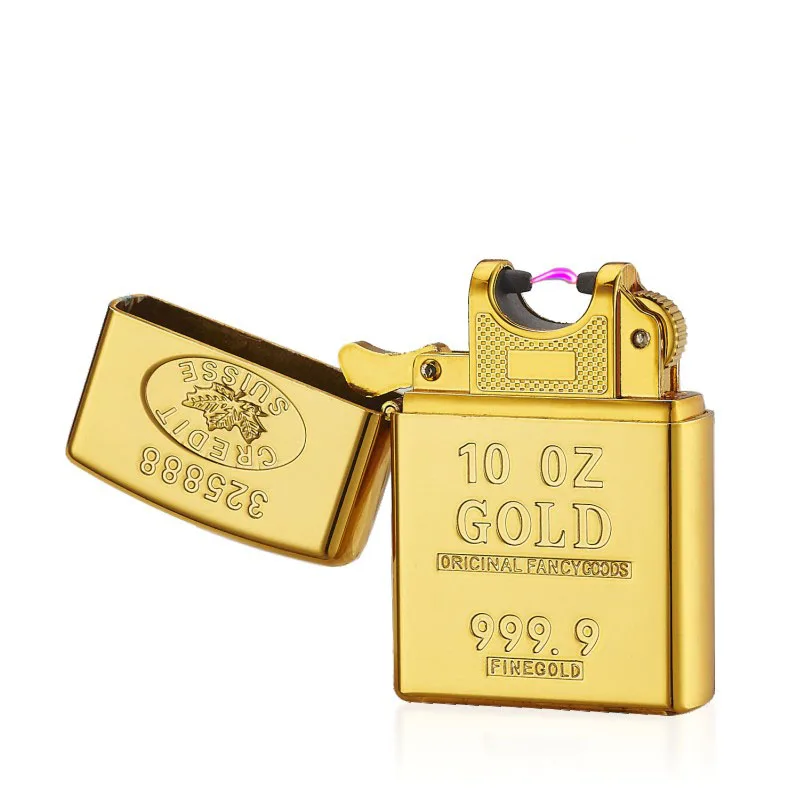 The Venetian Design Gold Bullion USB Rechargeable Single Arc Lighter Electronic Pulse Cigarette Gift Lighters |