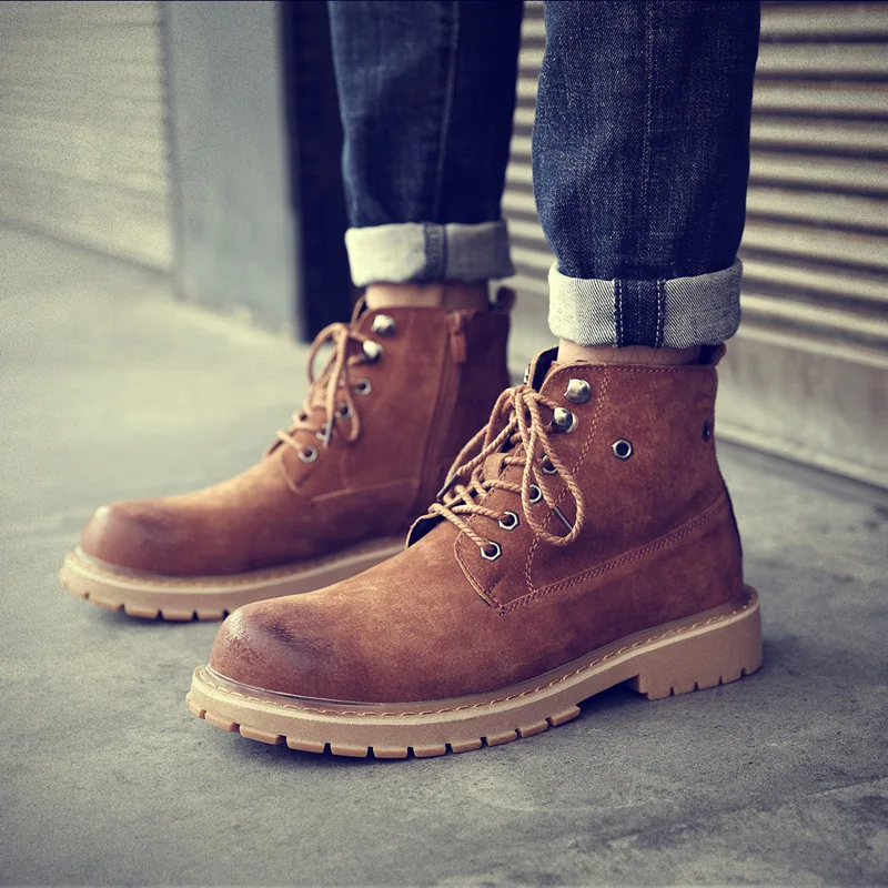 

Men's boots autumn and winter new high to help men's shoes men's leather boots British wind retro warm men's boots