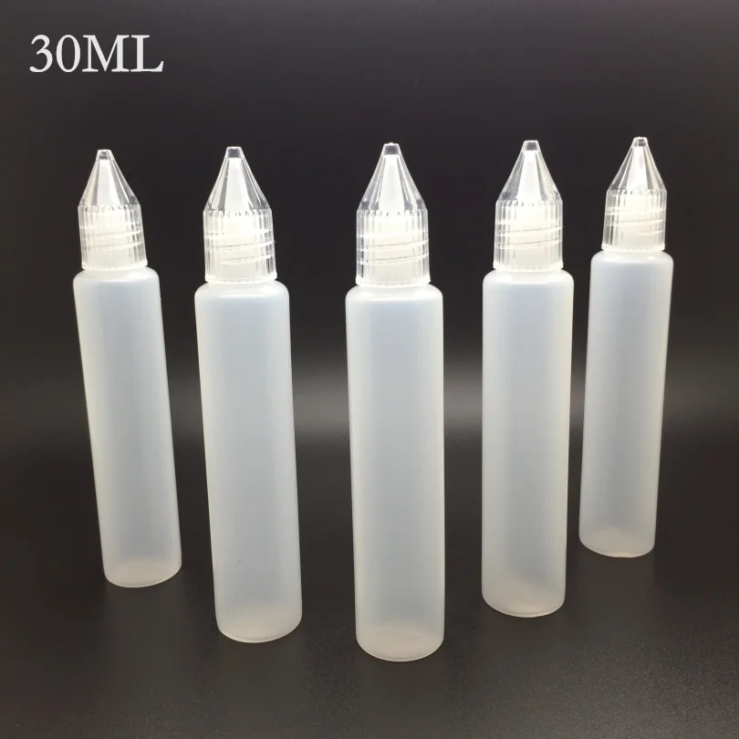 

Bottle e cigs pen style unicorn bottles long slim 15ml 30ml pe pet Dropper Bottles with Child Proof Bottle caps for e-liquid