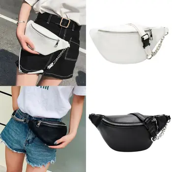 

Casual Chain Leather Fanny Pack Waist Bag Casual Waterproof Antitheft Women Walking Shopping Band belt Multi-function Pouch Bag