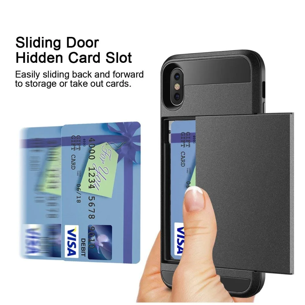 

Armor Slide Spacious Credit Card Case For iPhone5 5S 5C 5SE Slot Wallet ID Dual Layer ShockProof Skin Hard Cover Shell With LOGO