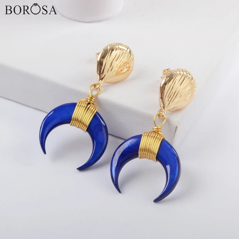 

Trendy Gold Color Horn Shape Wire Wrap Rainbow Shell Dangle Earrings Handmade Crescent Shell Earrings Dropshipping G1827