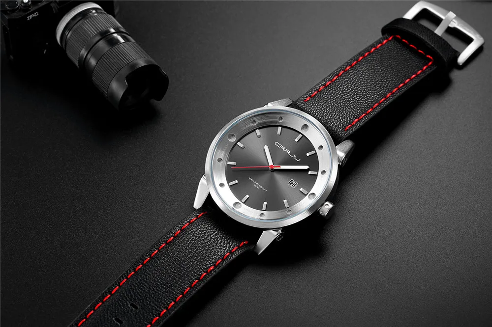 Мода CRRJU для мужчин Дата сплав чехол Синтетическая кожа аналоговые кварцевые спортивные часы мужские часы лучший бренд класса люкс Relogio Masculino