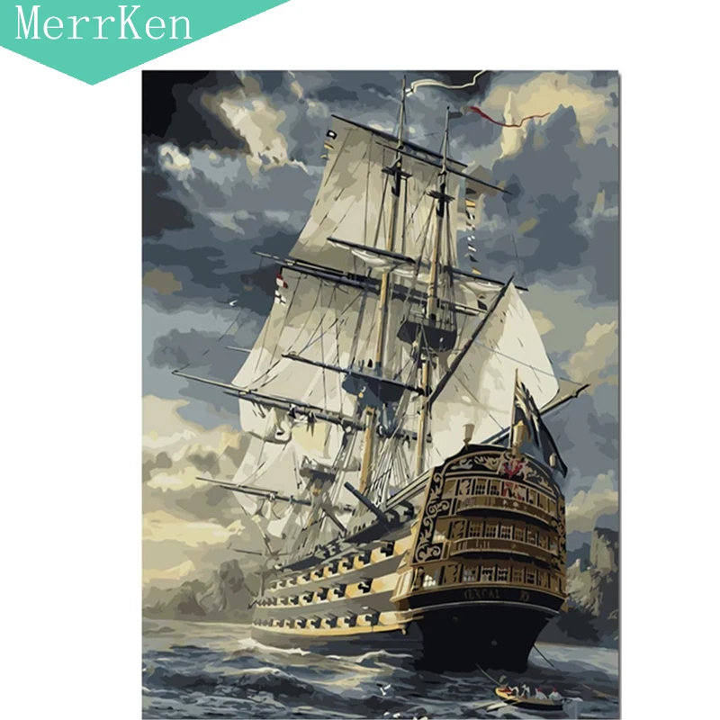 

MerrKen DIY Digital painting sailing Linen Propylene Harmless green pigment Home decoration painting