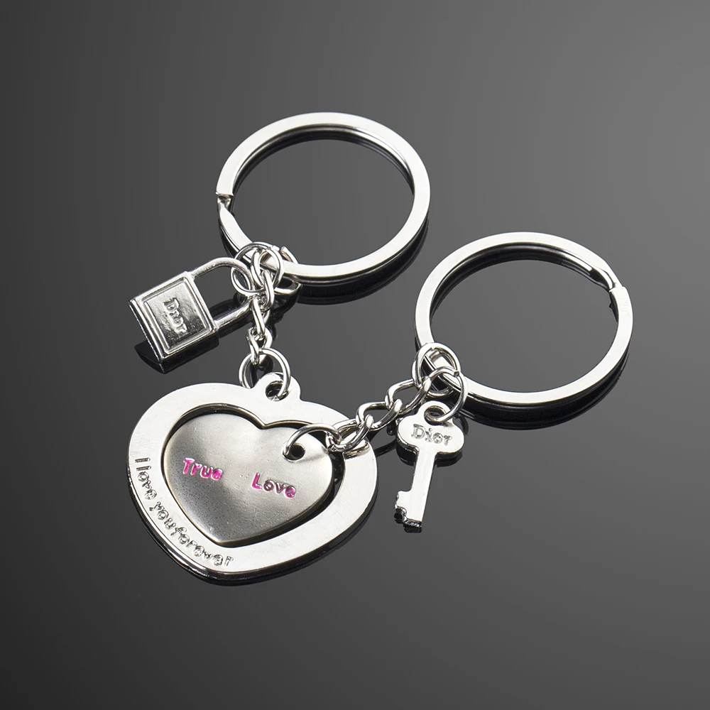 TOMTOSH 2Pcs Hot Couple Keychain Trinket Heart Love Key Chain Lock