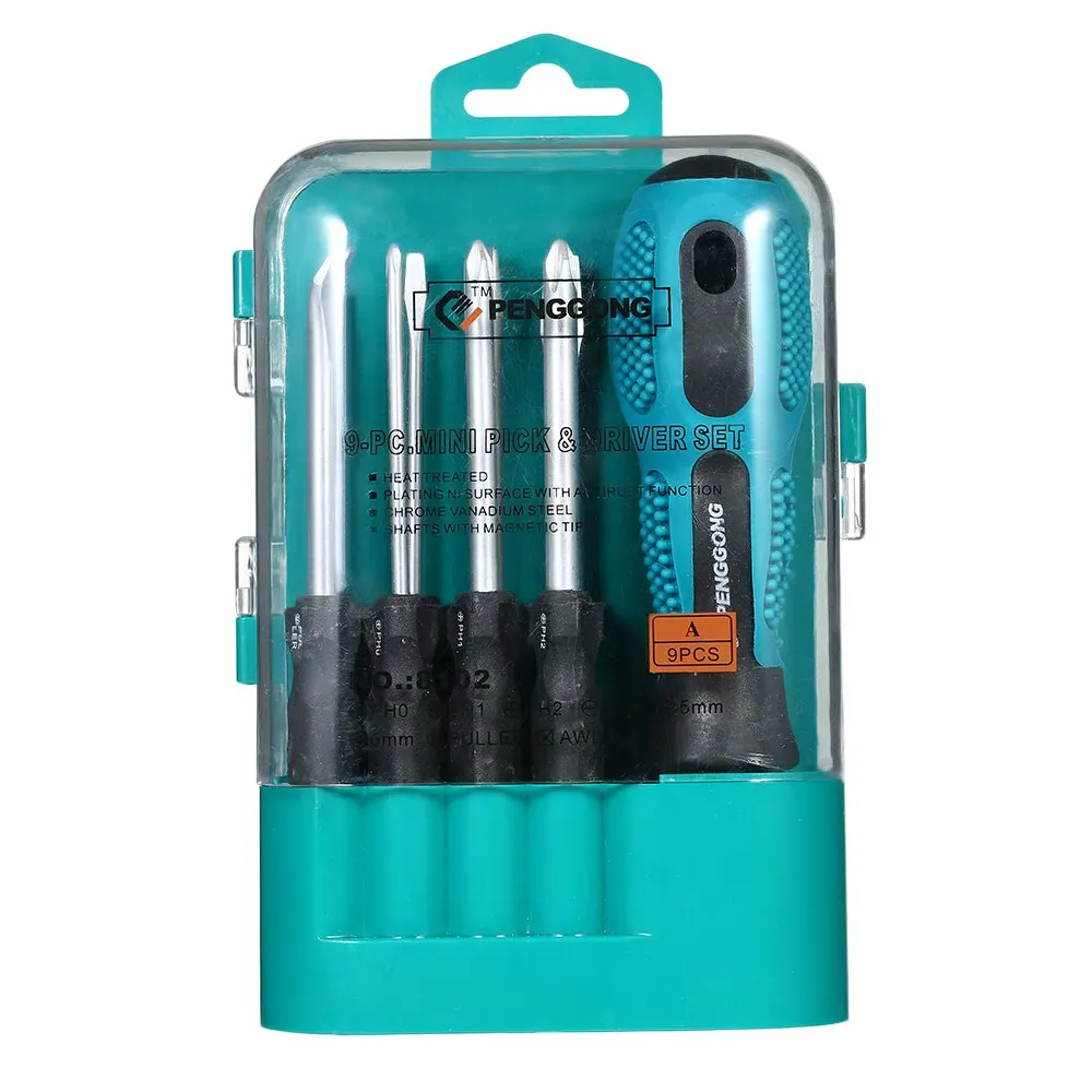 

9PCS Screwdriver Set Magnetic Screw Driver Home Repair Tool Kit Replaceable Screw Head Slotted Phillips Hex For Repairing