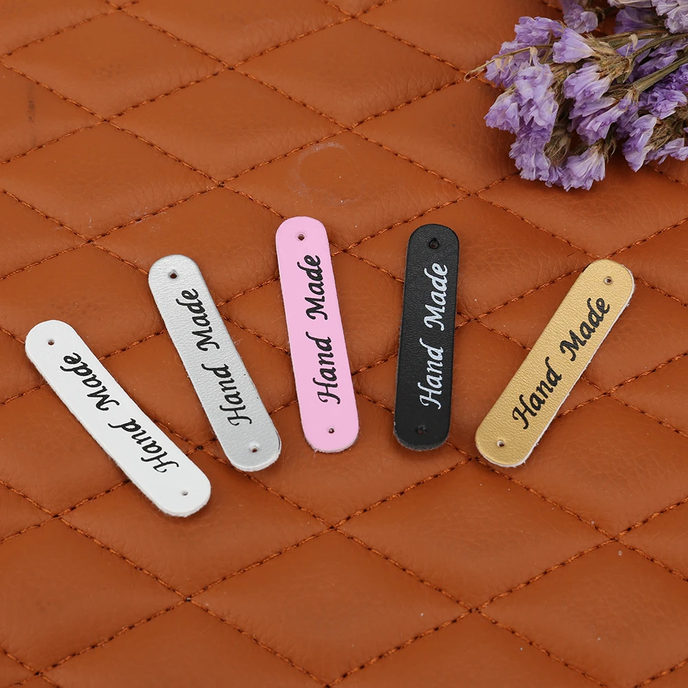 20pcs PU Leather Tags On Clothes Garment Labels DIY Clothing Sewing Patches For