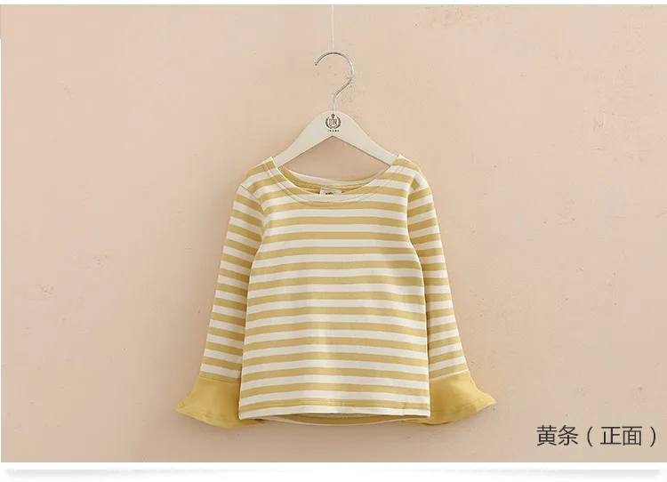 2018 Spring Autumn 2-11 12 Year Teenager Children Sweet Striped O-Neck Baby Long Flare Trumpet Sleeve Kids Girls Basic T-Shirts (9)