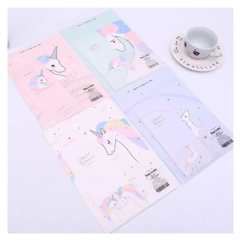 

9 Pcs/Set 3 Envelopes+6 Letter Papers Lovely Cartoon Unicorn Letter Envelope Set Stationery Christmas Gift