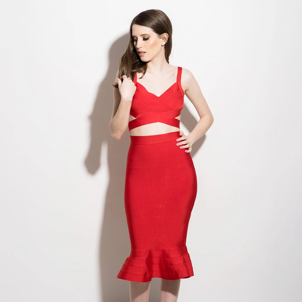 red new fashion high waist mermaid trumpet elastic knitted sexy women peplum pencil knee length bandage bodycon skirt