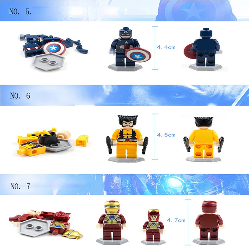 8pcs/set Building Blocks  lEGOED Avengers Action Super Hero Figures with Base Captain America Spiderman Iron Man Action Figures