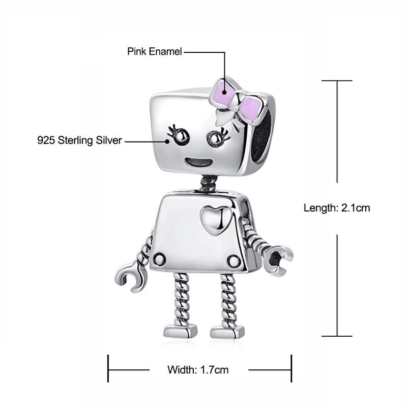 Аутентичные Оригинальные бусины из стерлингового серебра 925 амулет, сердечко любви робот амулеты розовое золото Fit Pandora Браслеты для женщин Diy ювелирные изделия