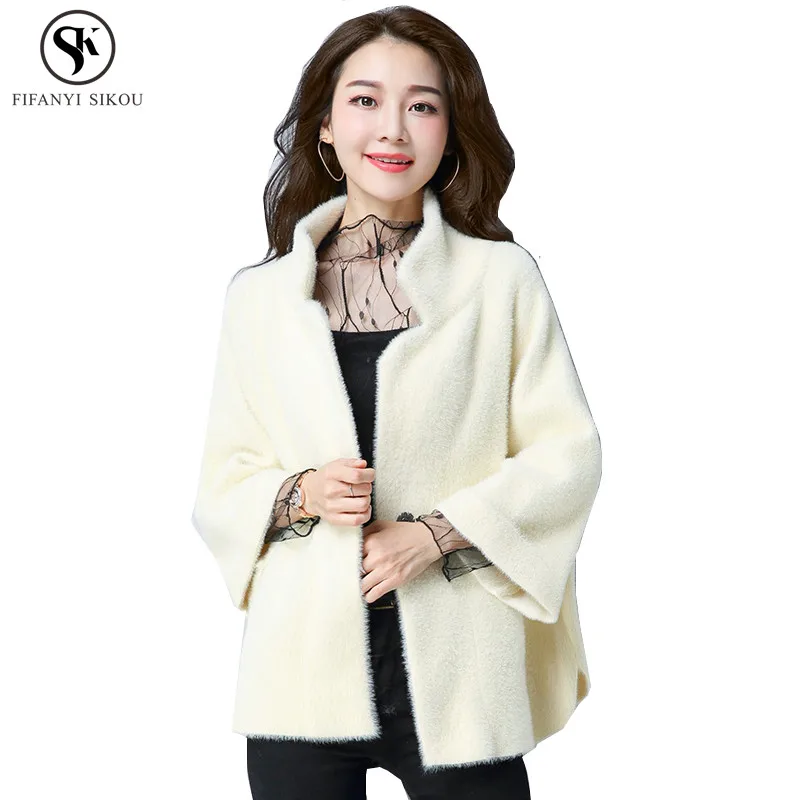 

2018 Autumn winter New Temperament Ladies Thicken Warm Mink Cashmere Sweater Casual Fashion Plus szie Cardigan Coat Female LP61