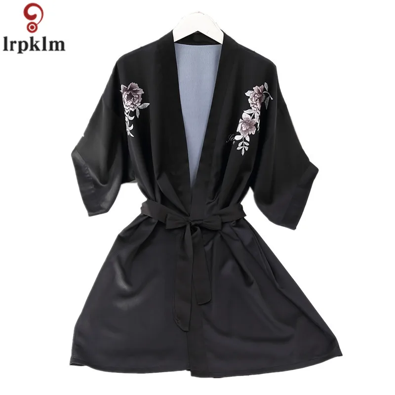 Floral Robe Imitation Silk Bathrobe Bridesmaid Robe Women Summer 2018