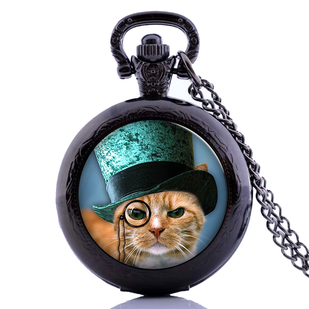 

Steampunk Antique Vintage Cool Cat Mens Kids Womens Boys Quartz Pocket Watch Necklace Chain Pendant Gifts relogio masculino