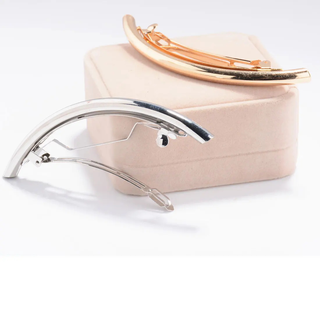 Women Gold Silver Fashion Hair Clips Girls Metal Plated Plain ARC Tube