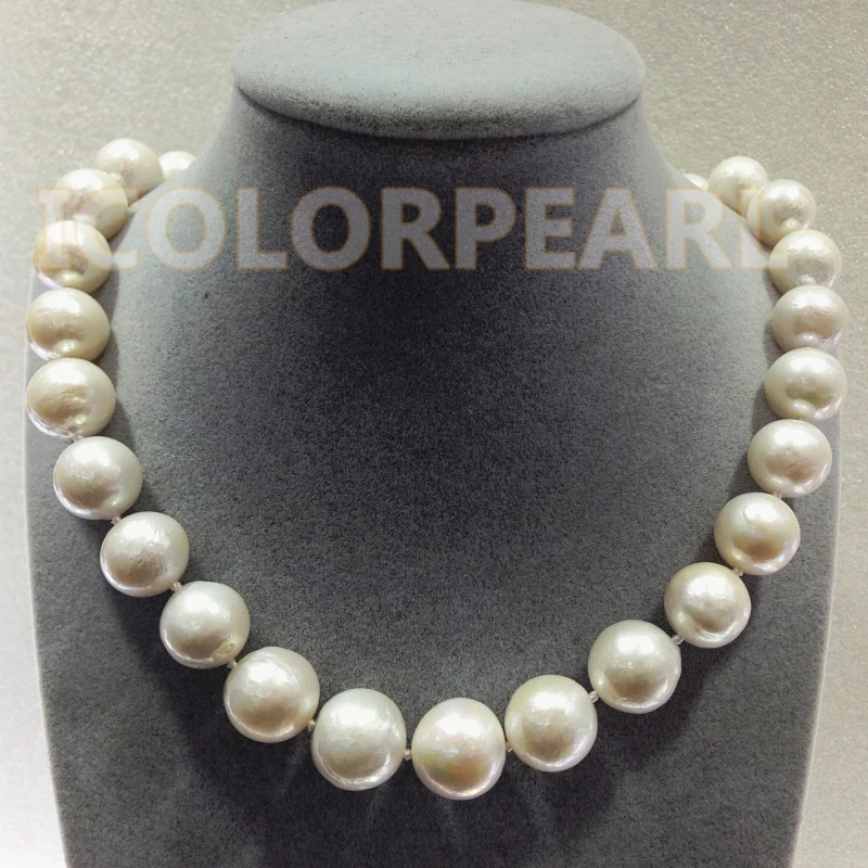 

WEICOLOR The Best Jewelry For Ladies! Largest 12-16mm Round White Cultured Natural Freshwater Pearl Necklace.
