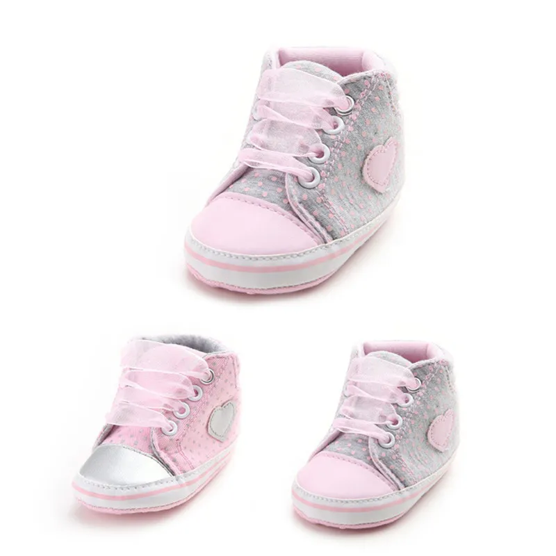 Ribbon Lovely Baby Sneakers Newborn Baby Spring Autumn Lace-Up Shoes Girls Toddler Soft Sole First Walkers Polka Dot