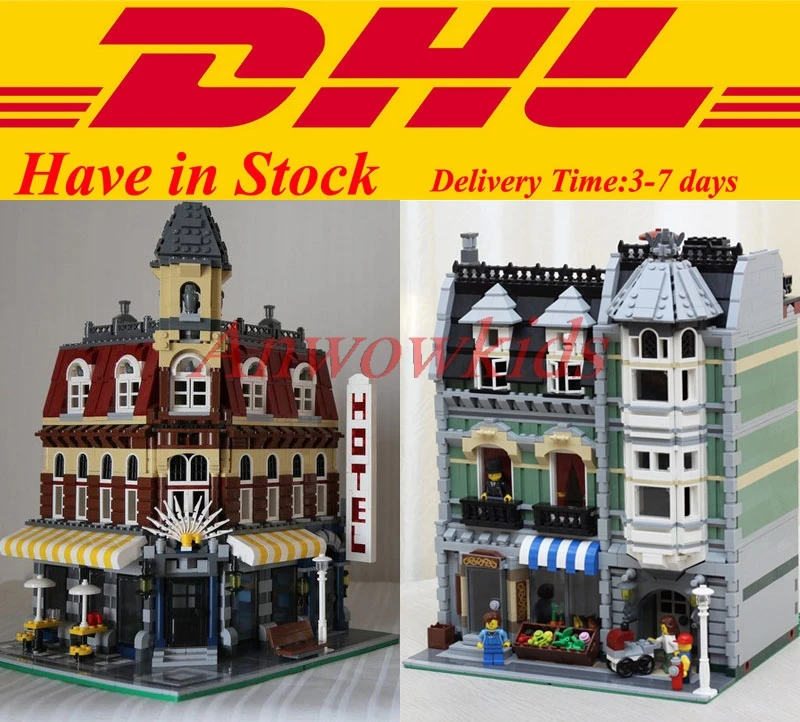 

2 Kit City Town Street Creators LEPIN 15002 Cafe Corner 15008 Green Grocer Building Block Bricks Kits Minifigure Clone 10185