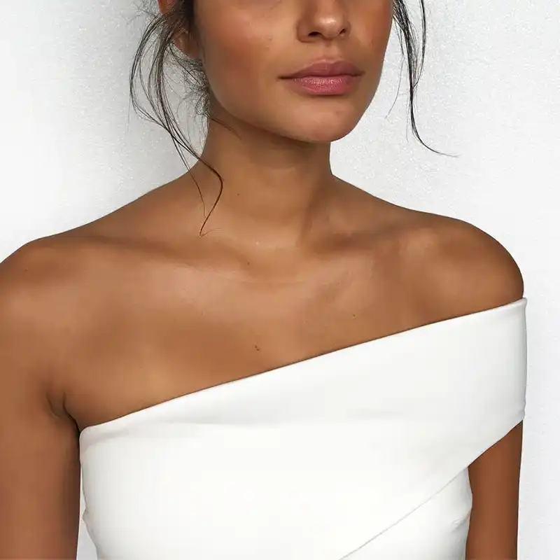 one shoulder white bathing suit
