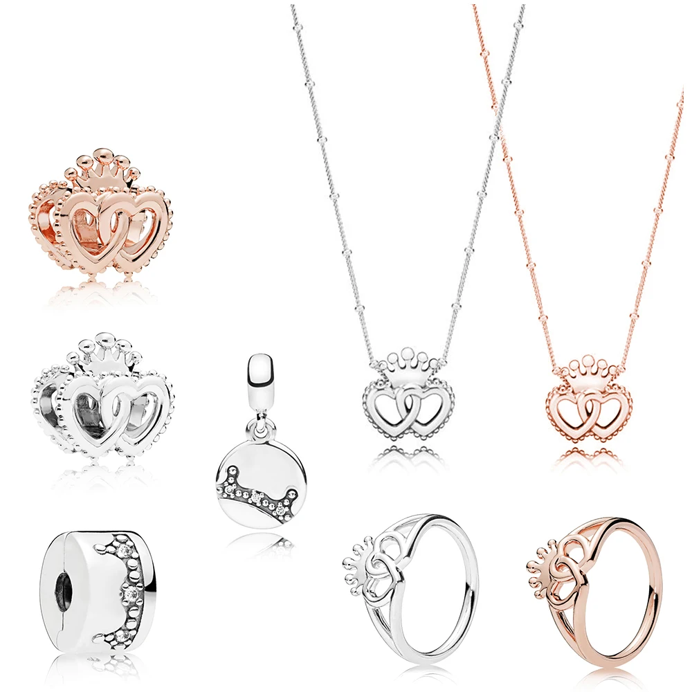 

Korea Fanier 100% 925 Sterling Silver Rose Intertraved Anel Hearts Collection Beading Charme Coroa Away From This Charm Clipe