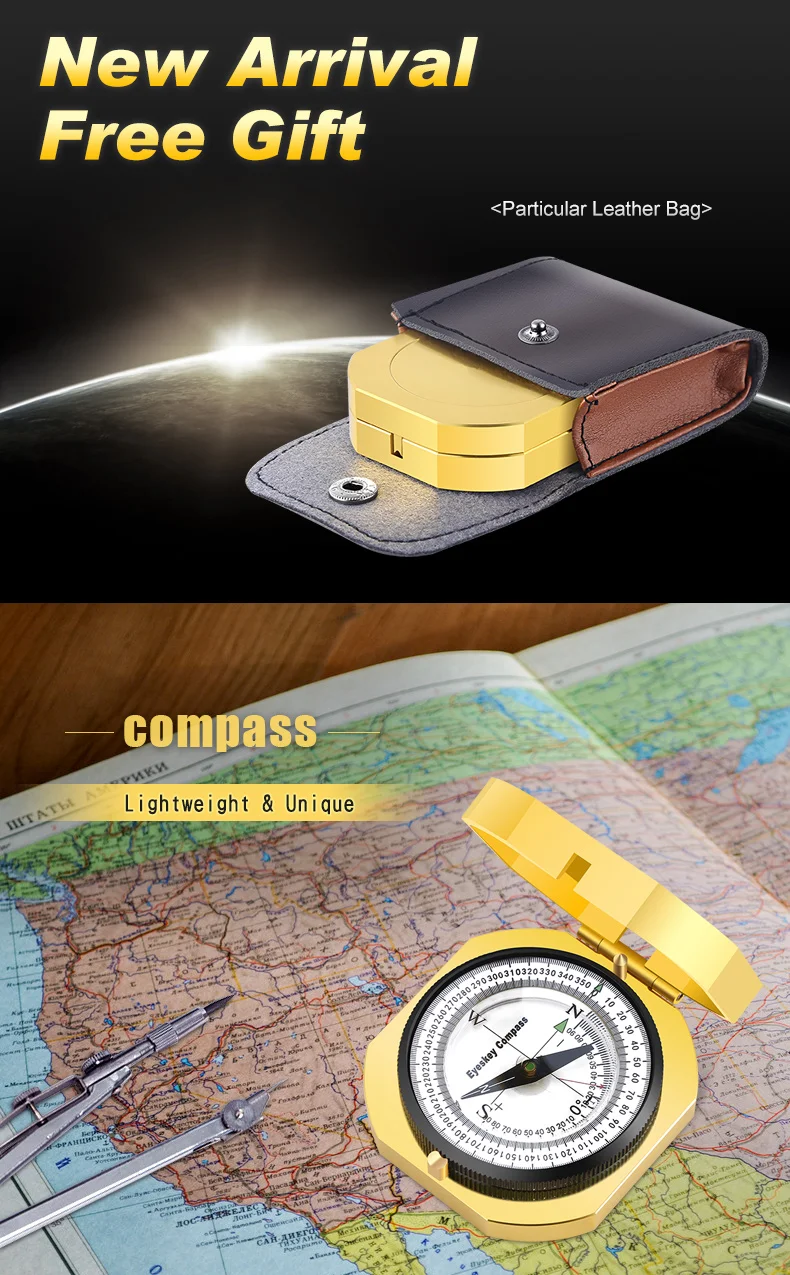 Eyeskey Navegação Metal Bússola Dourada Handheld Leve Luminosa Caça Acampamento Geological Bolso 2 Cheap Bússola
