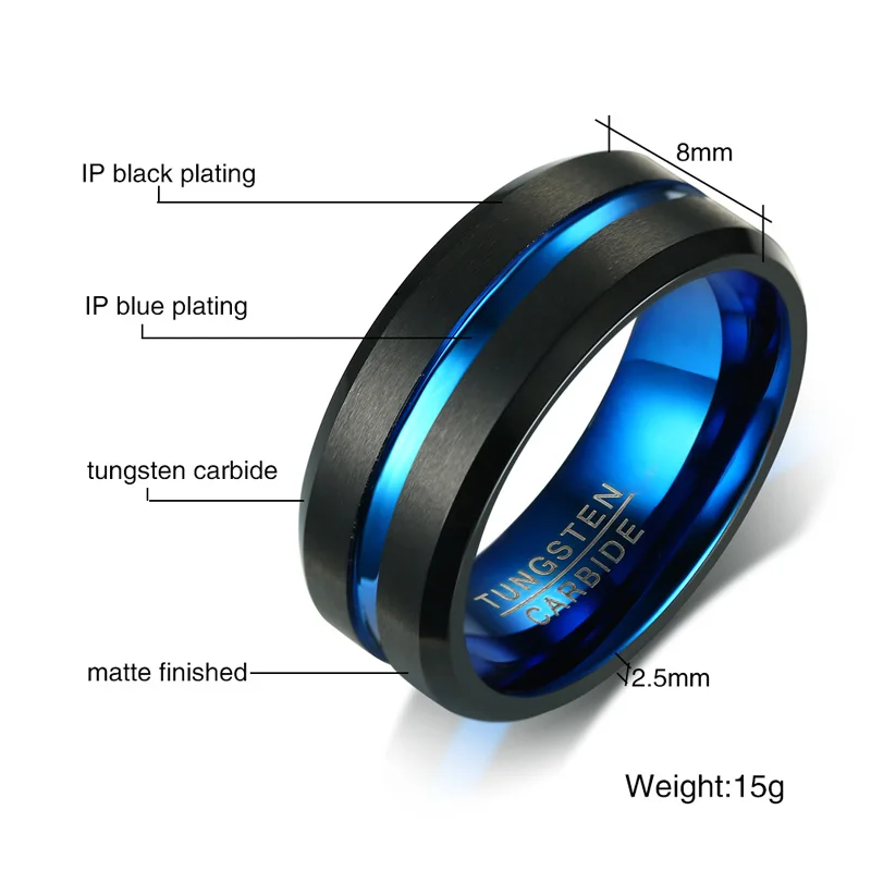 

CJZBLXLX01939 Classic Two-tone Tungsten Steel Ring Blue Tungsten Gold Men's Ring in Lasha Groove