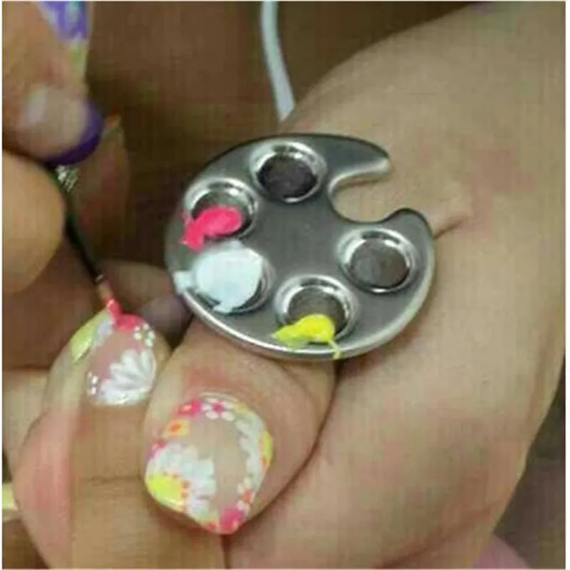 1pc Mini Nail Art Metal Finger Ring paint draw dish glue Plate Palette Mixing Acrylic gel polish Painting Drawing color | Красота и