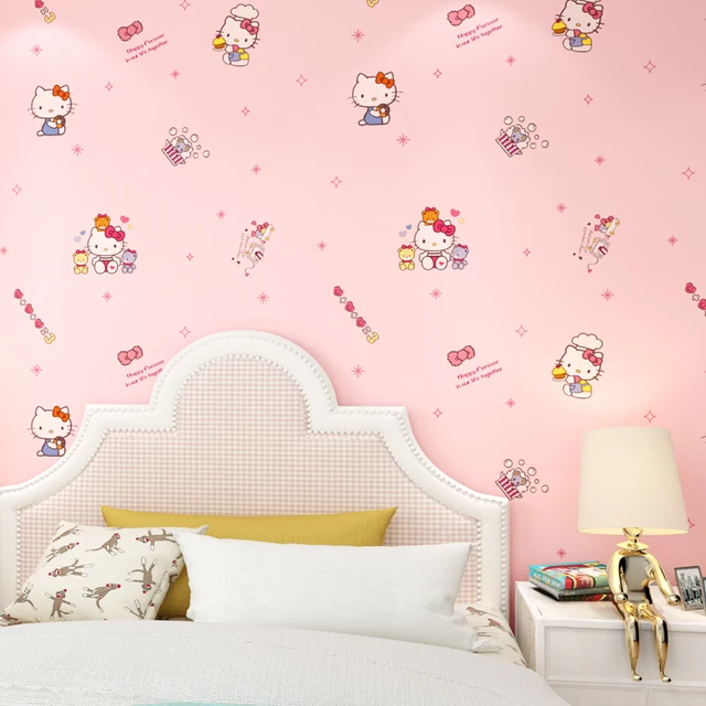 New Cartoon Kt Cat Pattern Wallpaper Cute Children S Room Bedroom New Cartoon Kt Cat Pattern Wallpaper Cute Children S Room Bedroom Princess Pink Non Woven Wall Paper Roll