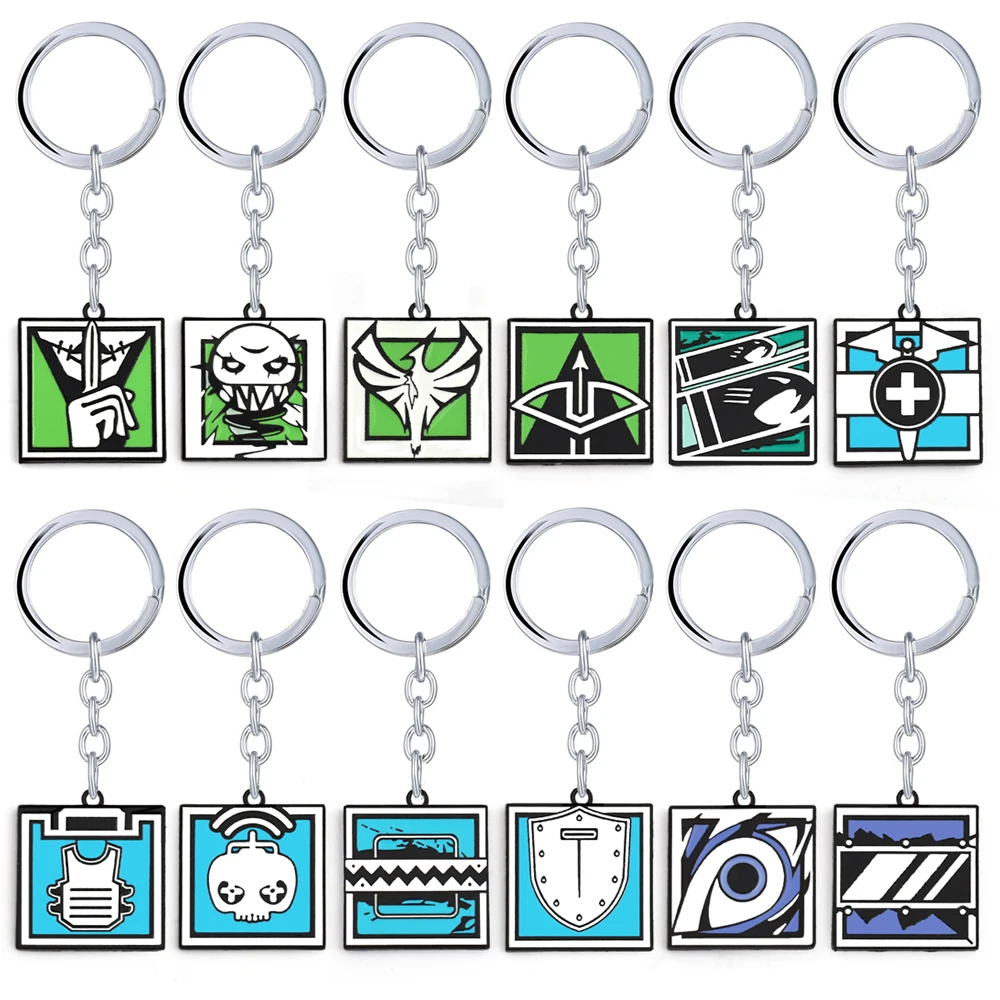 

Game Rainbow 6 R6 Keychains 12 Style Green Light Blue ASH Pulse FUZE Lesion kapkan Glaz For Men Keyring Jewelry