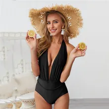 Женский купальник, сексуальный Одноцветный купальник с бретельками через шею, сексуальный Летний Пляжный женский купальник с открытой спиной, монокини 4as