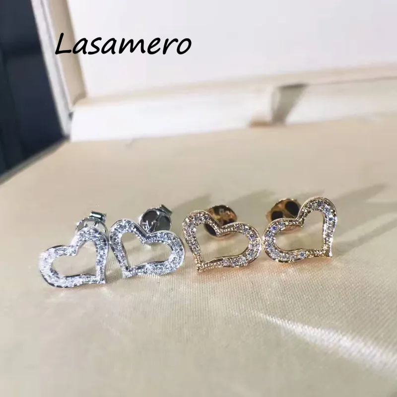 

LASAMERO 0.086CTW Heart Shape Natural Diamond Round Cut Cluster Earrings 18K White Gold Stud Earrings Fine Jewelry Earring Studs