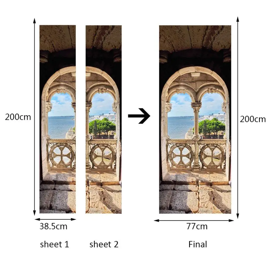 2 шт./набор, креативные настенные наклейки на деревянную дверь, для спальни, украшения дома, плакат, ПВХ, водонепроницаемый, вид на море, сенери, наклейки на дверь, наклейка - Цвет: DM050