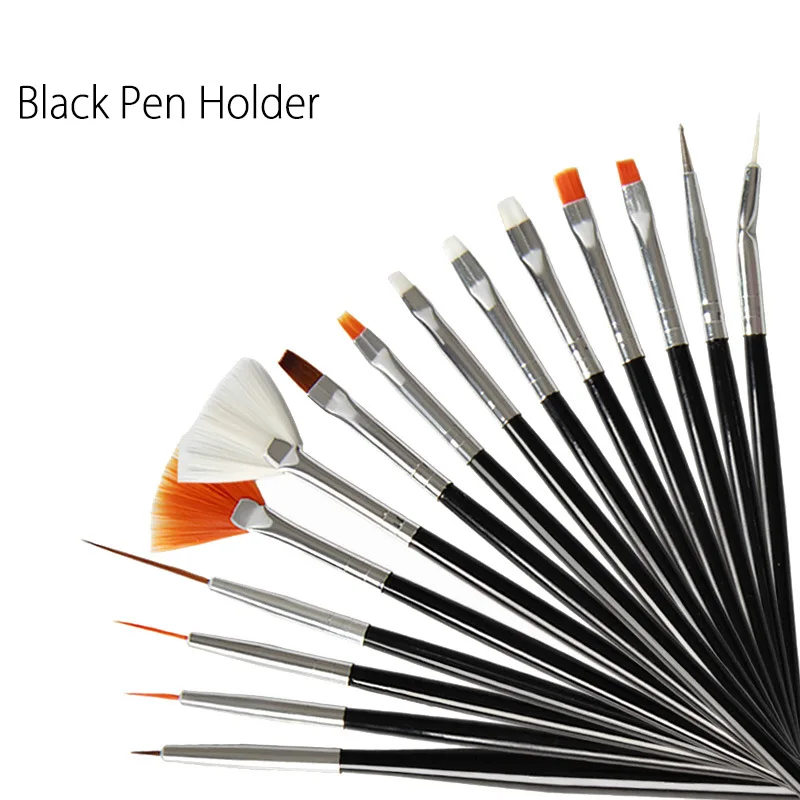 Новая женская мода 15 шт дизайн ногтей для точечного нанесения кисть для маникюра Набор бамбуковых палочек набор инструментов Прямая - Цвет: Черный