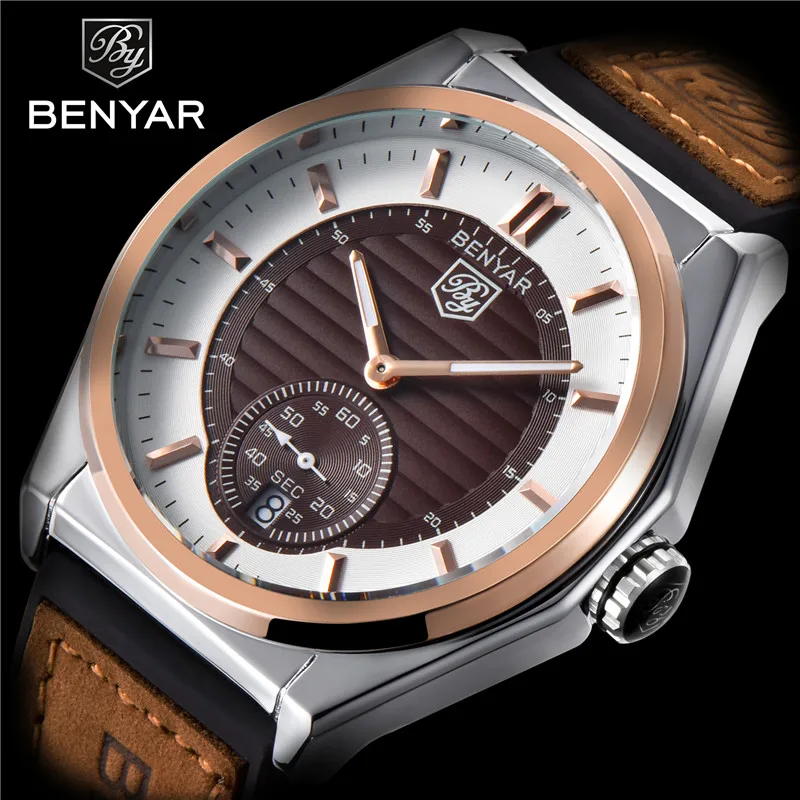 

Men Watch BENYAR Top Brand Luxury Fashion Men's Quartz Watches Military Waterproof Leather Strap Casual Clock Relogio Masculino