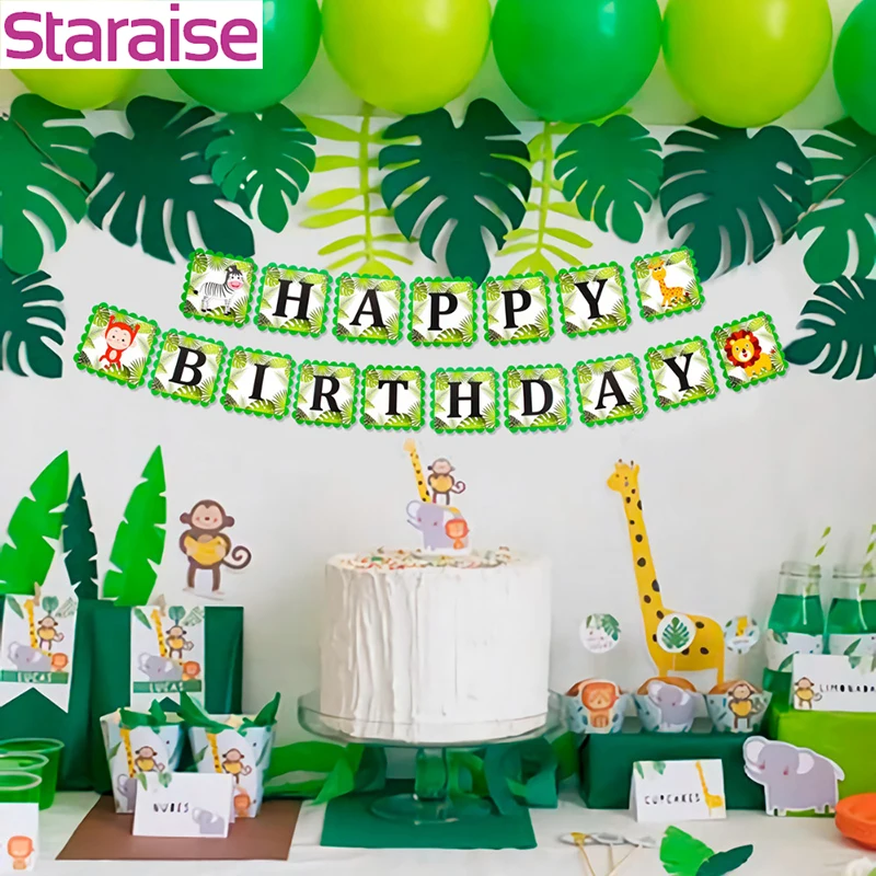 

Staraise Jungle Animal Banner Happy Birthday Party Decor Dinosaur Party Safari Jungle Party Favor Kids Animal Banner Party
