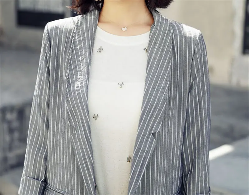 XITAO, кардиганы, полосатый блейзер для женщин, корейская мода, необычный карман,, скрытый однобортный, с зубчатым воротником, элегантный WLD1910