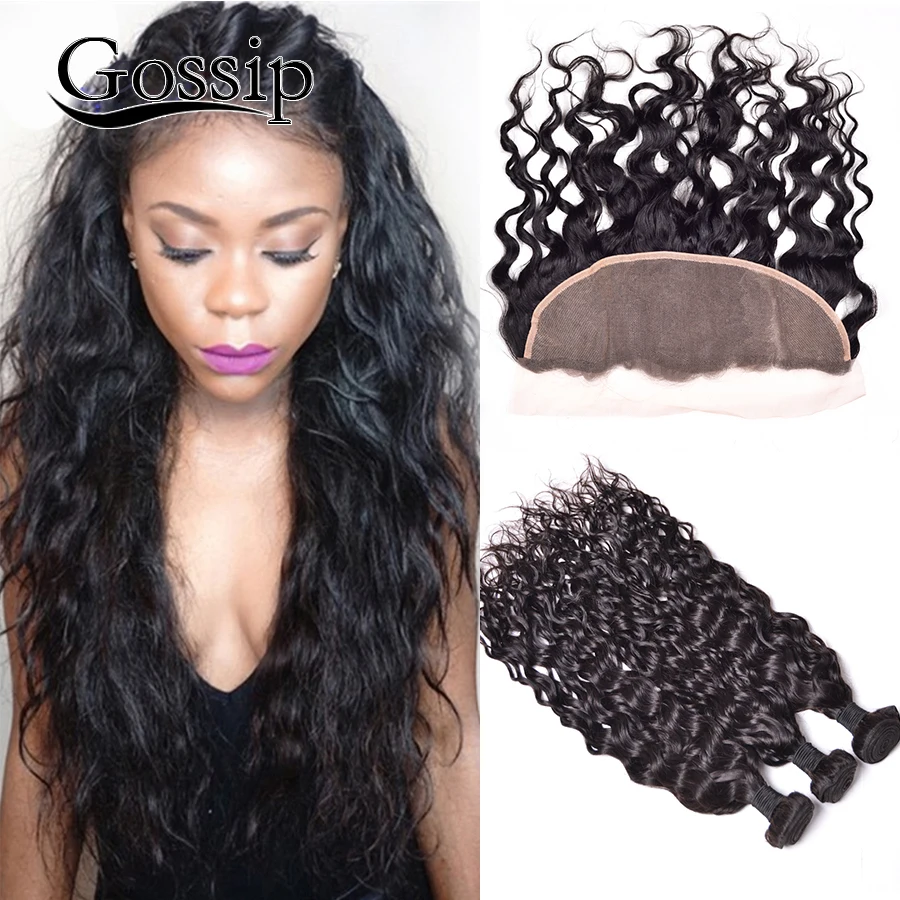 Peruvian Virgin Hair Water Wave With Closure Lace Frontal Closure With Bundles Curly Weave Human Hair Bundles With Lace Frontals