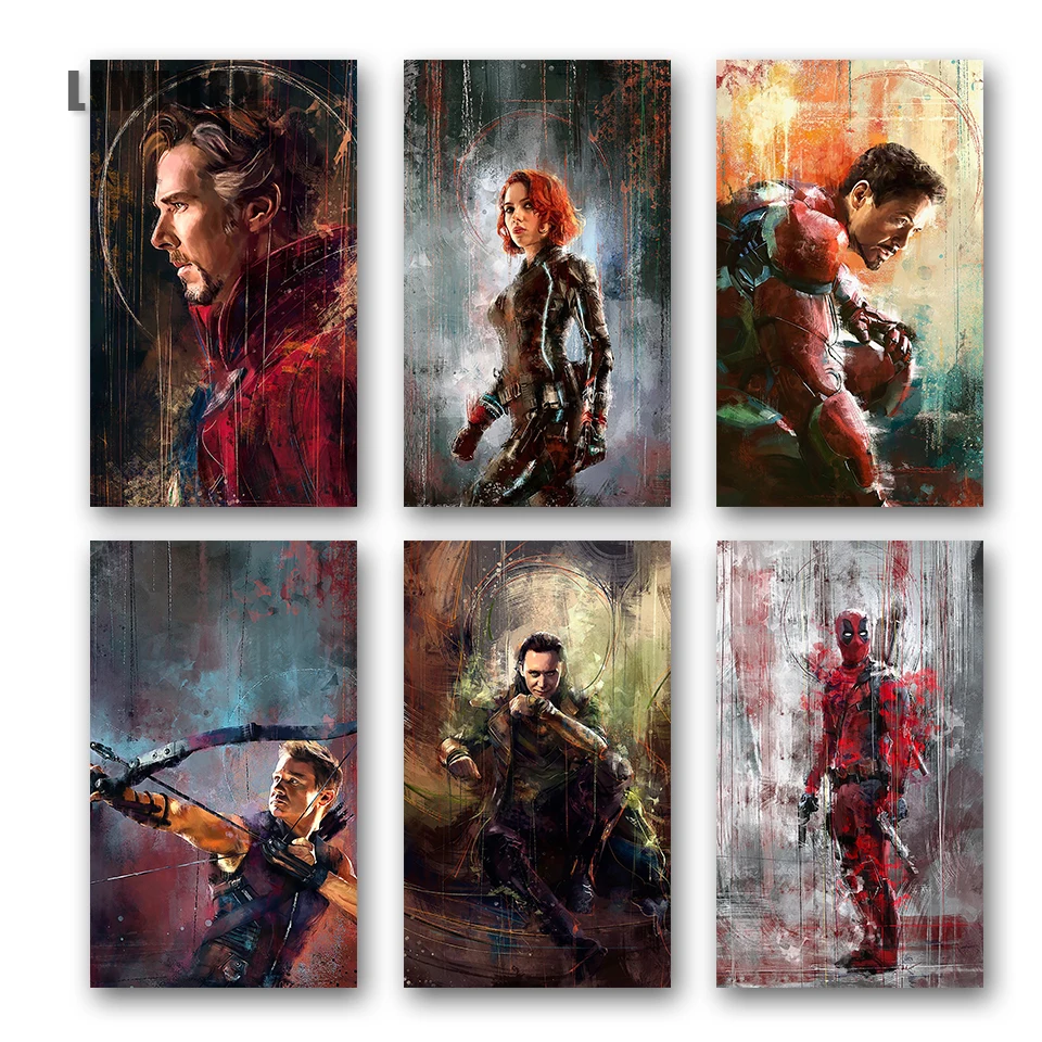 

The Avenger Movie Stars Wall Poster Print On Canvas Oil Painting Wall Picture For Unique Gift Home Decor Deadpool Iron Man Loki