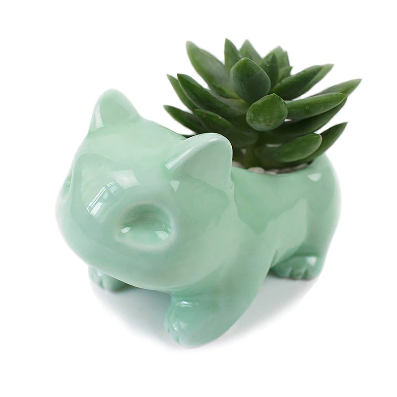 

Pokemon Bloempot Bulbasaur Flower Pots with Hole Decorative Mini Succulent Planter Cute White Green Ceramic Plant Pots
