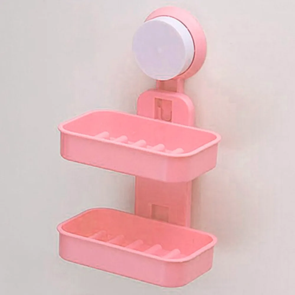 Double layer Strong Suction Cup Draining Rack Soap Sundries Holder