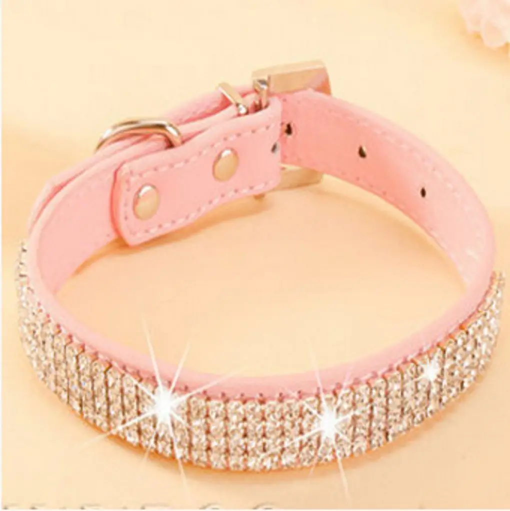 

2018 Brand New Bling Rhinestone PU Leather Crystal Diamond Puppy Collar Pet Dog Collars Pink