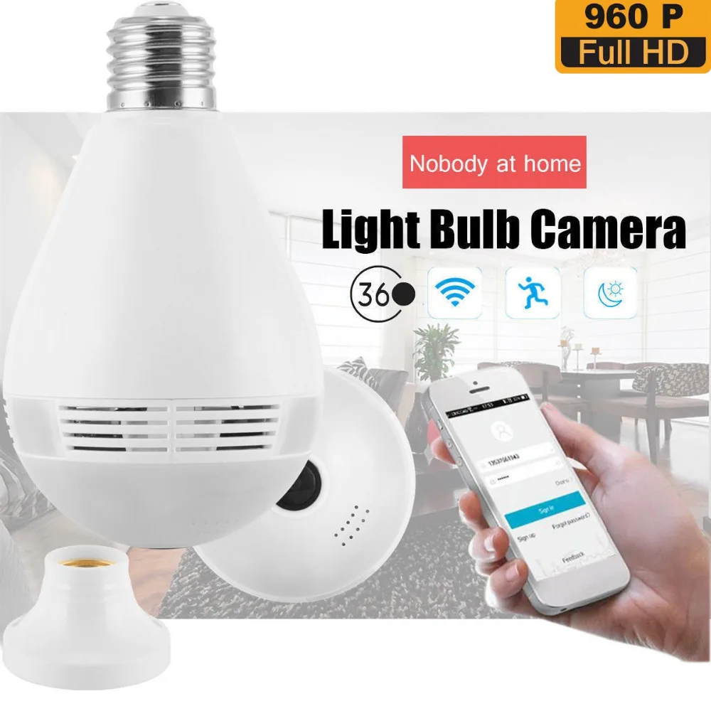 360 Degree E27 RGB Smart WiFi LED Light Camera Bulb with Motion Sensor V380 960P Wireless IP Recorder for Home Security